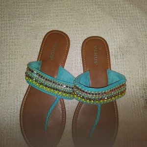 Turquoise Sparkle Flat Sandals